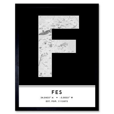 Framed Wall Art Fes Morocco City Map Modern Typography Stylish Letter ...