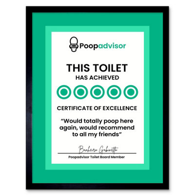 Framed Wall Art Funny Bathroom Five Stars Poop Advisor Toilet Sign ...