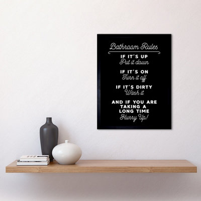 Framed Wall Art Funny Bathroom Toilet Rules Sign Funny Decor - 12X16 inch