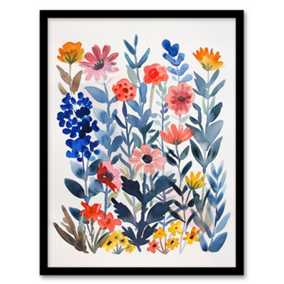 Framed Wall Art Garden Flowers in Spring Scandi Folk Watercolour ...