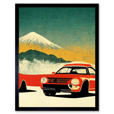 Framed Wall Art Japanese Motor Racing Abstract Car - 12X16 inch