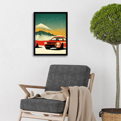 Framed Wall Art Japanese Motor Racing Abstract Car - 12X16 inch