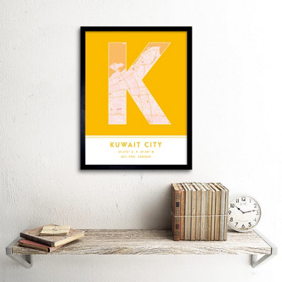 Framed Wall Art Kuwait City Kuwait City Map Modern Typography Stylish ...