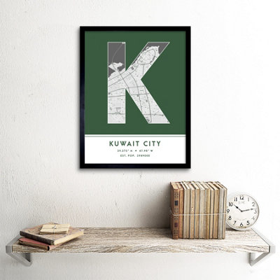 Framed Wall Art Kuwait City Kuwait City Map Modern Typography Stylish ...