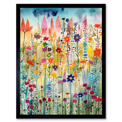 Framed Wall Art Layered Spring Flower Field Folk - 12X16 inch