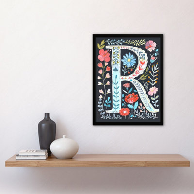 Framed Wall Art Letter R in Bright Watercolour Flowers Cute Floral Word ...