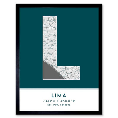 Framed Wall Art Lima Peru City Map Modern Typography Stylish Letter ...