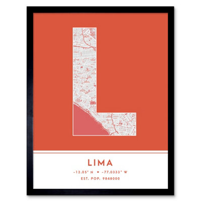 Framed Wall Art Lima Peru City Map Modern Typography Stylish Letter ...