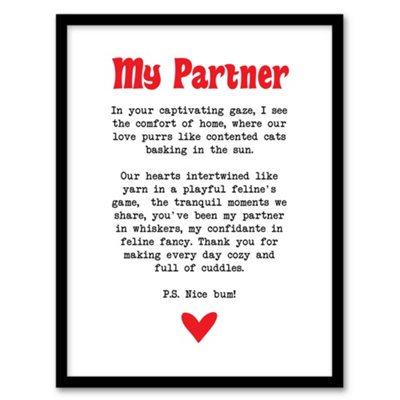 Framed Wall Art Love Poem Cat Lover Partner Romantic Poetry Fun Print ...