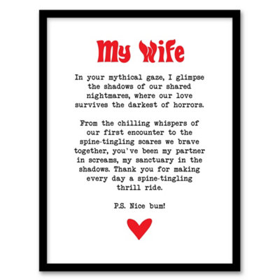 Framed Wall Art Love Poem Horror Fan Wife Romantic Poetry Fun Print ...