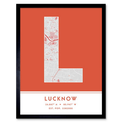 Framed Wall Art Lucknow India City Map Modern Typography Stylish Letter ...