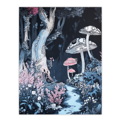 Framed Wall Art Magical Forest Mushroom Wildflower Path Fantasy Print ...