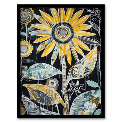Framed Wall Art Mandala Pattern Sunflower Inverted Design Quirky Print ...
