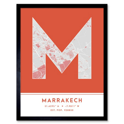 Framed Wall Art Marrakech Morocco City Map Modern Typography Stylish ...