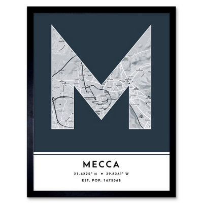 Framed Wall Art Mecca Saudi Arabia City Map Modern Typography Stylish ...