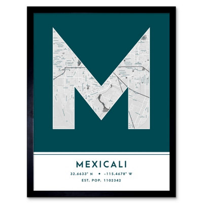 Framed Wall Art Mexicali Mexico City Map Modern Typography Stylish ...