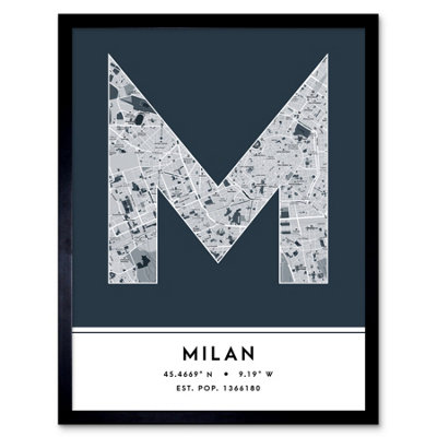 Framed Wall Art Milan Italy City Map Modern Typography Stylish Letter ...