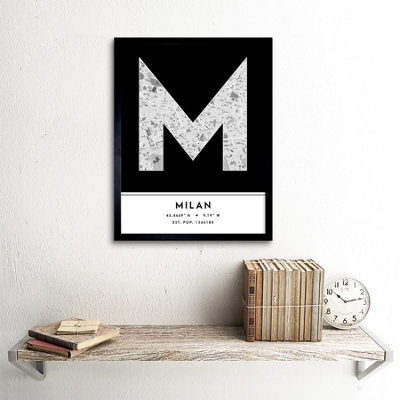 Framed Wall Art Milan Italy City Map Modern Typography Stylish Letter ...