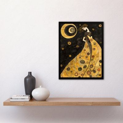 Framed Wall Art Moon Goddess Gold Black Klimt Style Conceptual Wall Art ...