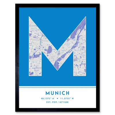 Framed Wall Art Munich Germany City Map Modern Typography Stylish ...