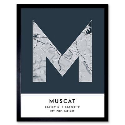 Framed Wall Art Muscat Oman City Map Modern Typography Stylish Letter ...
