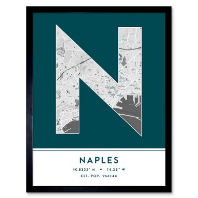 Framed Wall Art Naples Italy City Map Modern Typography Stylish Letter ...