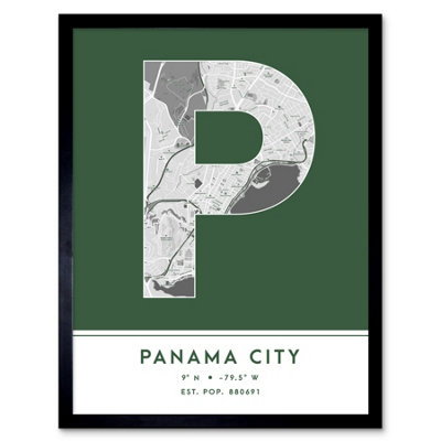 Framed Wall Art Panama City Panama City Map Modern Typography Stylish ...