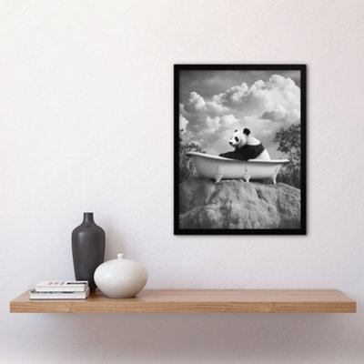 Framed Wall Art Panda Bear in Elegant Bathtub Black White Surreal Print ...