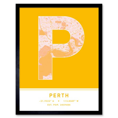 Framed Wall Art Perth Australia City Map Modern Typography Stylish ...