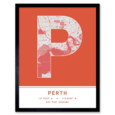 Framed Wall Art Perth Australia City Map Modern Typography Stylish ...