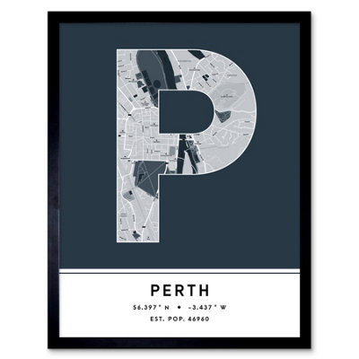 Framed Wall Art Perth Scotland UK City Map Modern Typography Stylish ...