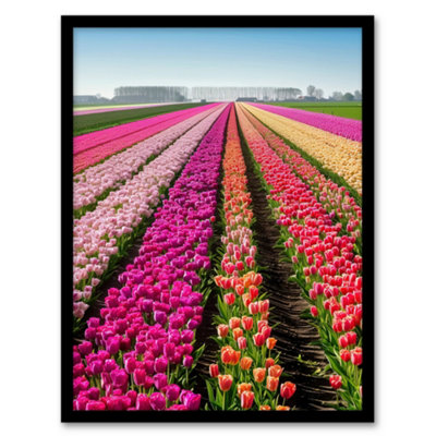 Framed Wall Art Pink Tulip Fields Holland Artwork Summer Floral Print ...