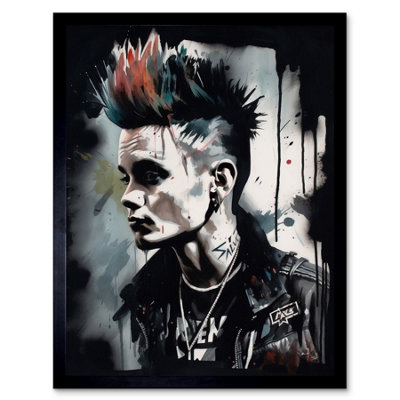 Framed Wall Art Punk Rock Music Fashion Young Man with a Mohawk Modern ...