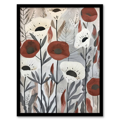 Framed Wall Art Red White Poppy Flower Field Floral Watercolour Print ...