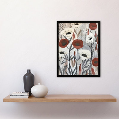 Framed Wall Art Red White Poppy Flower Field Floral Watercolour Print ...