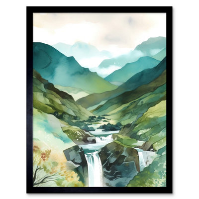 Framed Wall Art River Cascades Waterfall in Misty Landscape Modern ...
