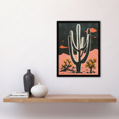 Framed Wall Art Saguaro Cactus Pink Grey Desert Landscape Poster ...