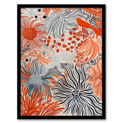 Framed Wall Art Spring Garden Floral Pattern Orange Blue Design Print ...