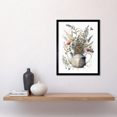 Framed Wall Art Spring Wildflower Bouquet in White Ceramic Teapot ...
