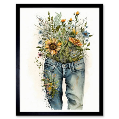 Framed Wall Art Spring Wildflowers Bursting out of a Pair of Jeans ...