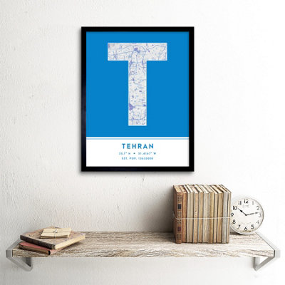 Framed Wall Art Tehran Iran City Map Modern Typography Stylish Letter ...