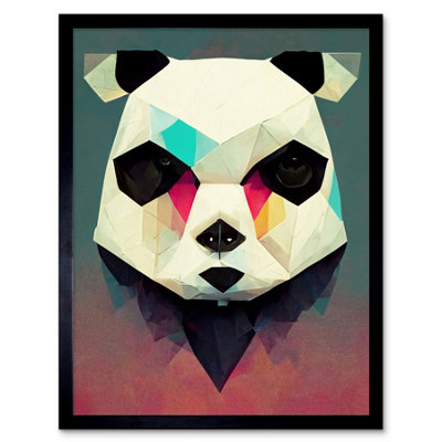 Framed Wall Art The Polygon Panda Modern Abstract Bear Head - 12X16 inch