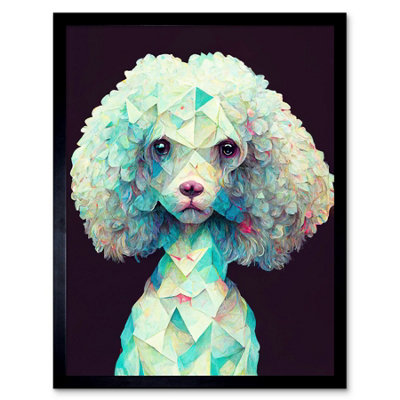 Framed Wall Art The Polygon Poodle Abstract Teal Dog Painting - 12X16 inch