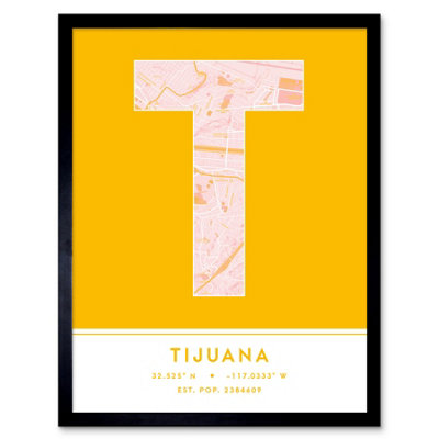 Framed Wall Art Tijuana Mexico City Map Modern Typography Stylish ...