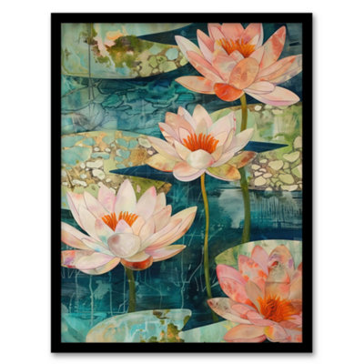 Framed Wall Art Tranquil Pink Water Lilies on Calm Pond Art Print ...