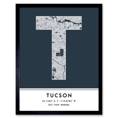 Framed Wall Art Tucson Arizona United States City Map Modern Typography ...