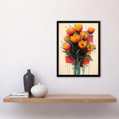 Framed Wall Art Tulip Bouquet Modern Floral Abstract Painting Print ...