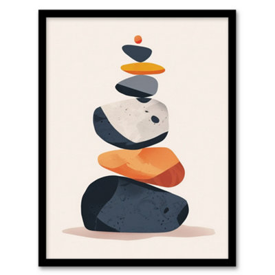 Framed Wall Art Vertical Stacked Stones Zen Bright Graphic Boho Print ...