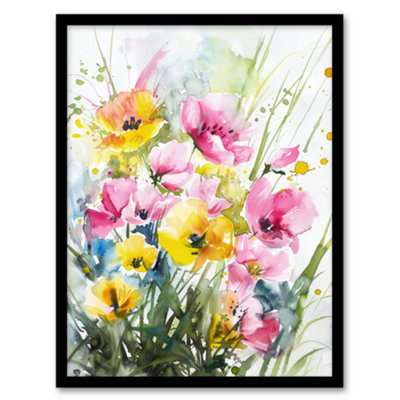 Framed Wall Art Watercolour Spring Flowers Painting Floral Elegant ...