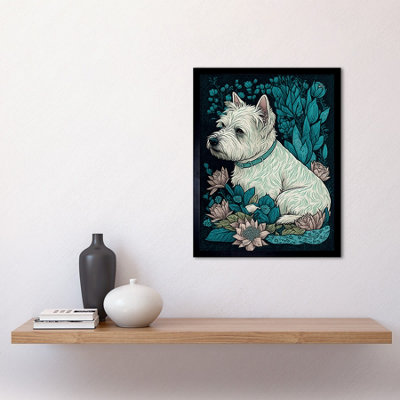 Framed Wall Art West Highland White Terrier Sitting in Flower Field ...